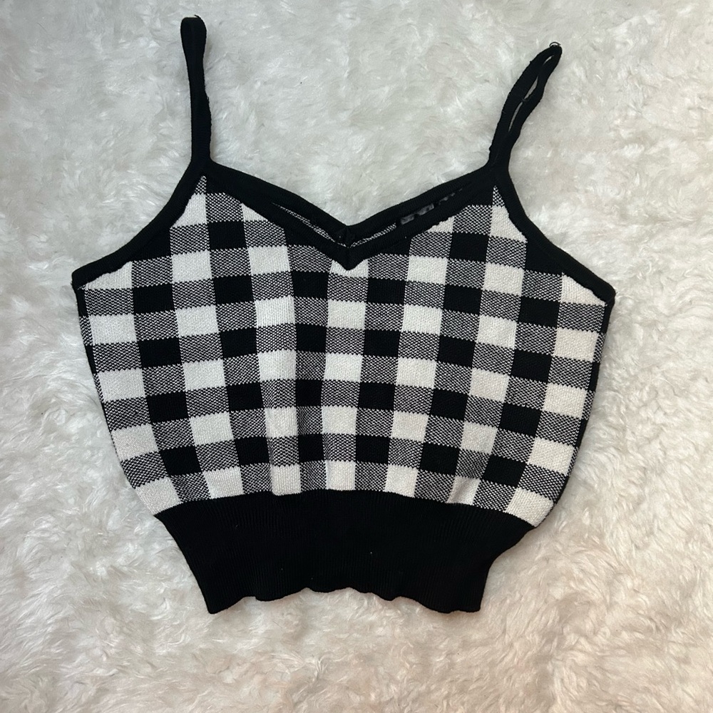 Gingham Knit Crop Top
